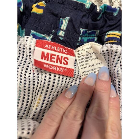 Vintage Athletic Works Men’s Navy Flags Pattern Swim trunks 5” Inseam 3XL - Picture 2 of 3